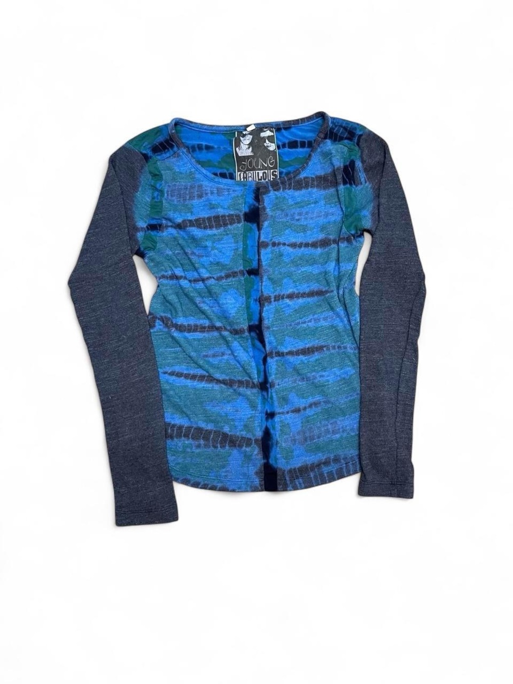 Young Fabulous & Broke Blue Teal Tie-Dye Front shirt with Charcoal Sleeves